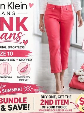 Calvin Klein Coral Cropped Straight-Leg Jeans
